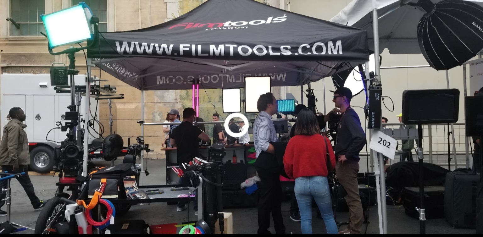 Production equipment and crew at a Filmtools event